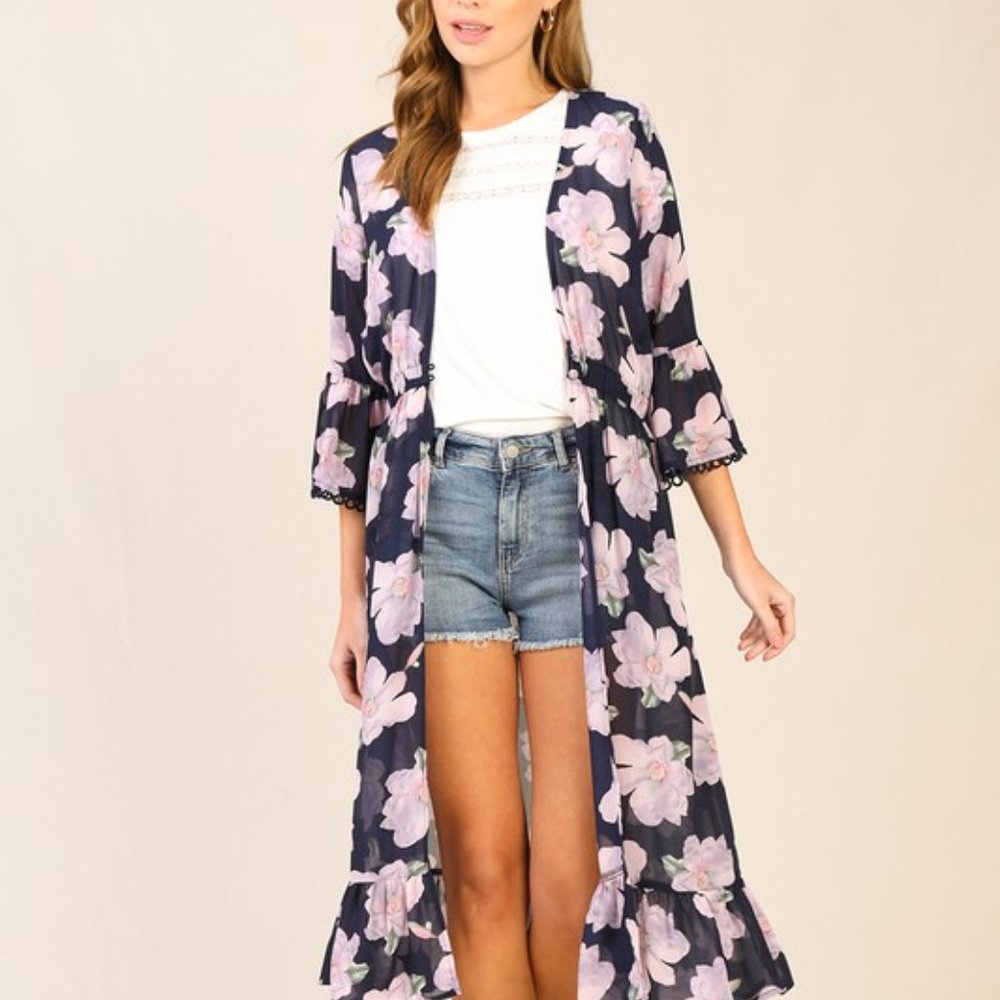 Floral print long kimono / cardigan